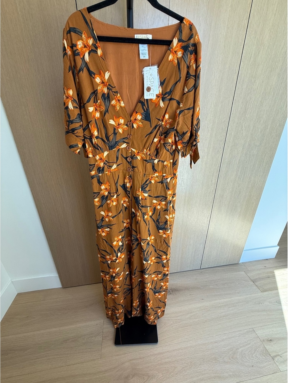 L*SPACE Dolce Jumper Jumpsuit Floral Brown Orange NWT Size L
